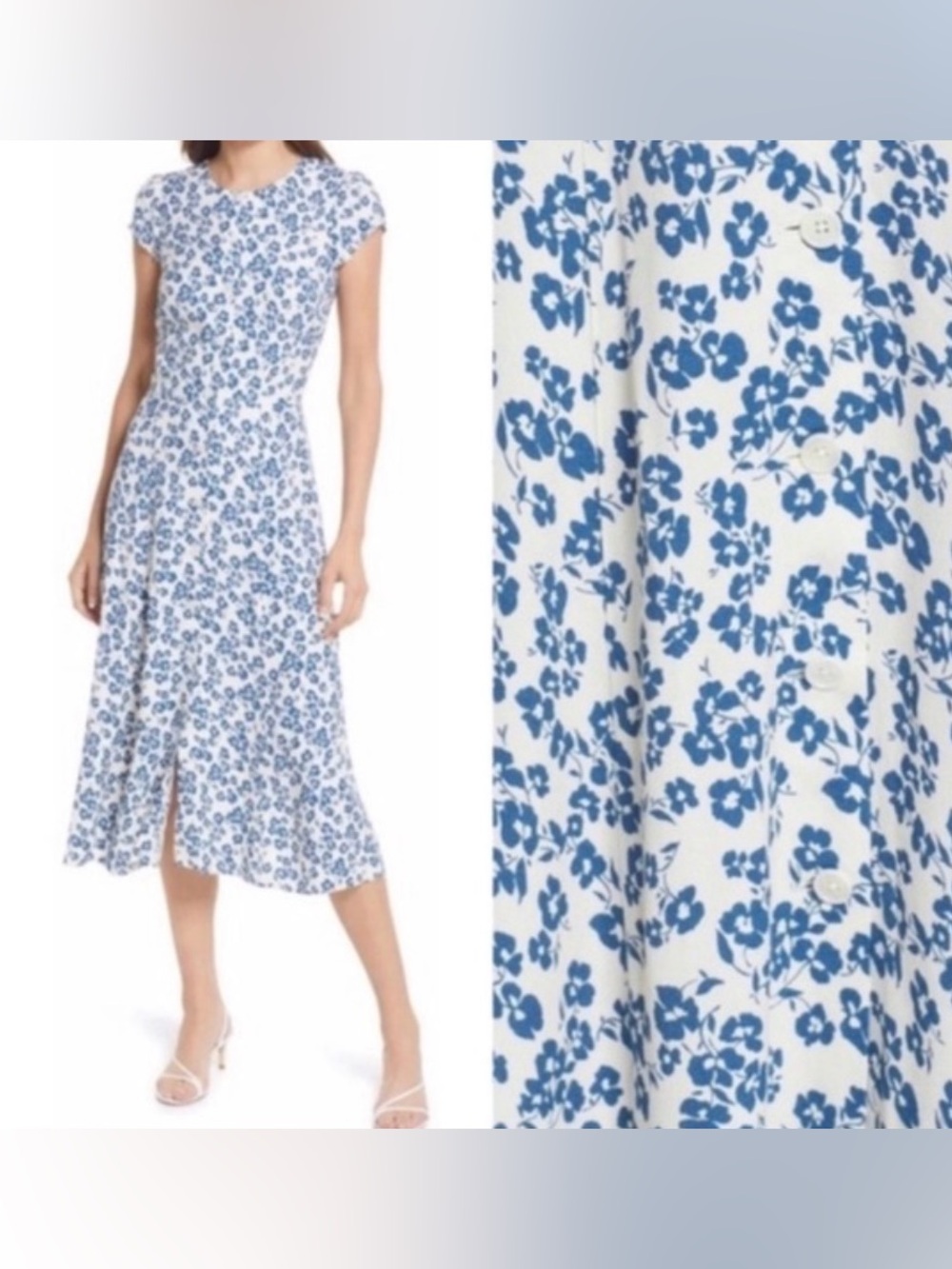 Alexia Admor Blue and White Lined Bodice Floral Midi Dress